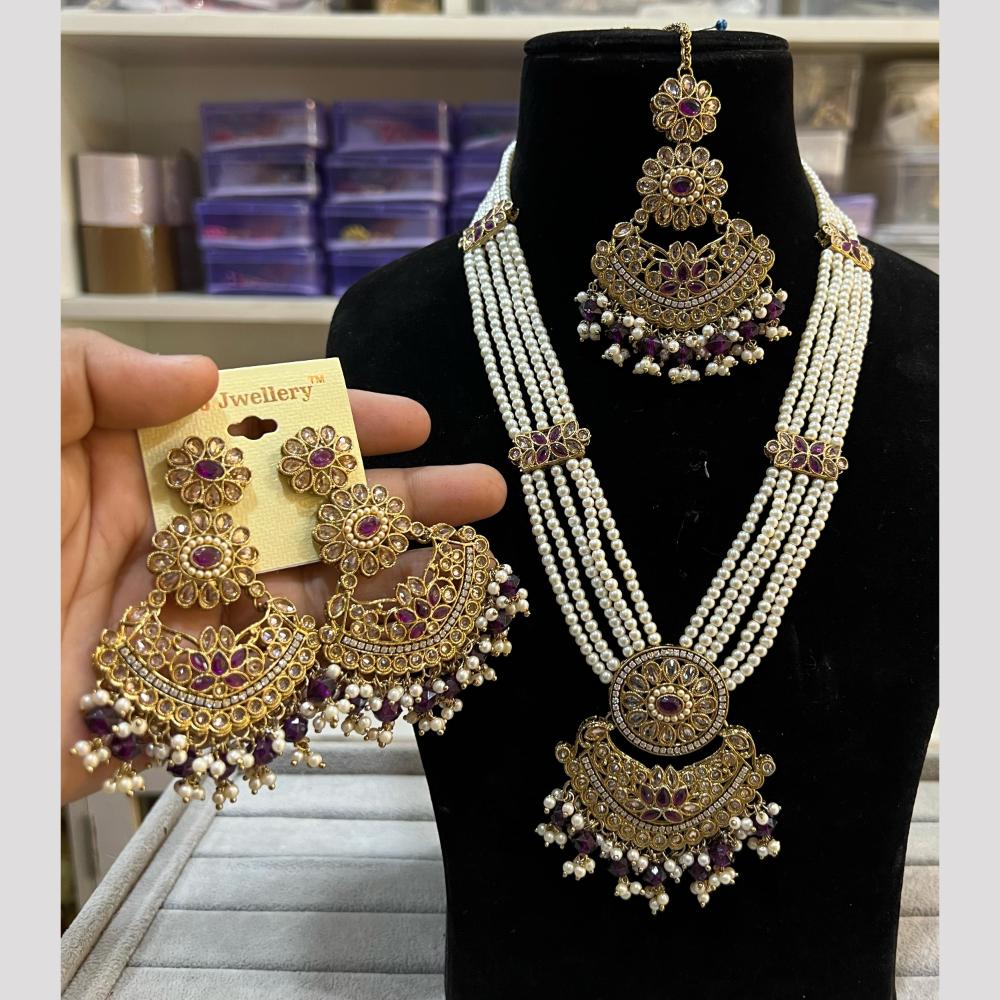 Hira Collections Elegant Crystal Stone Beads And Pearl Long Necklace Set