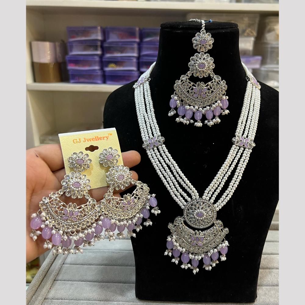 Hira Collections Elegant Crystal Stone Beads And Pearl Long Necklace Set