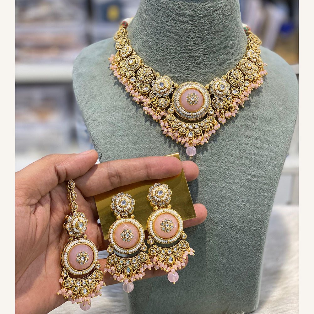 Hira Collections Exclusive Kundan Stone Pearl And Beads Choker Necklace Set