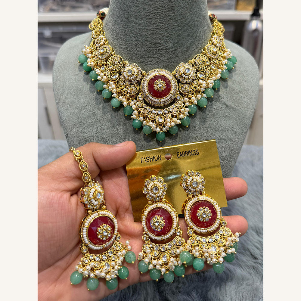 Hira Collections Exclusive Kundan Stone Pearl And Beads Choker Necklace Set