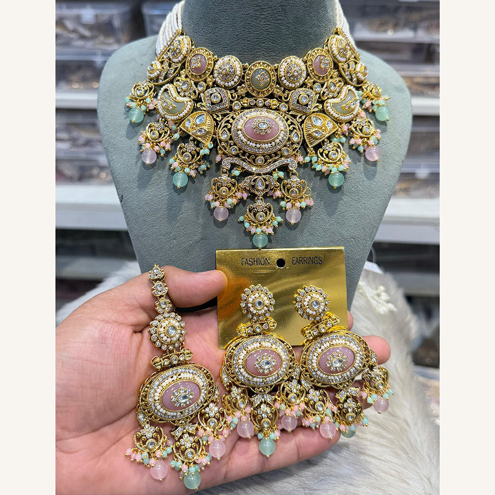 Hira Collections Exclusive Kundan Stone Pearl And Beads Choker Necklace Set