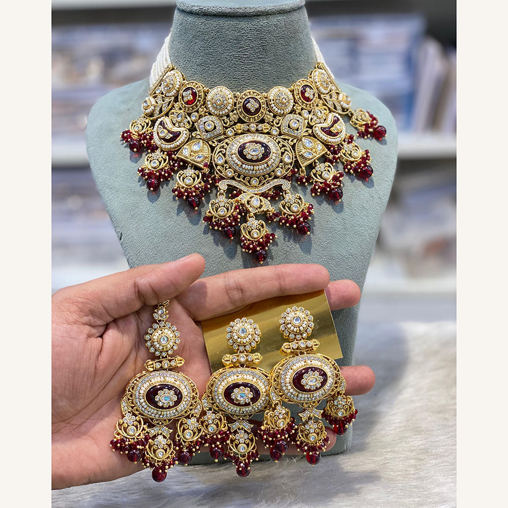 Hira Collections Exclusive Kundan Stone Pearl And Beads Choker Necklace Set