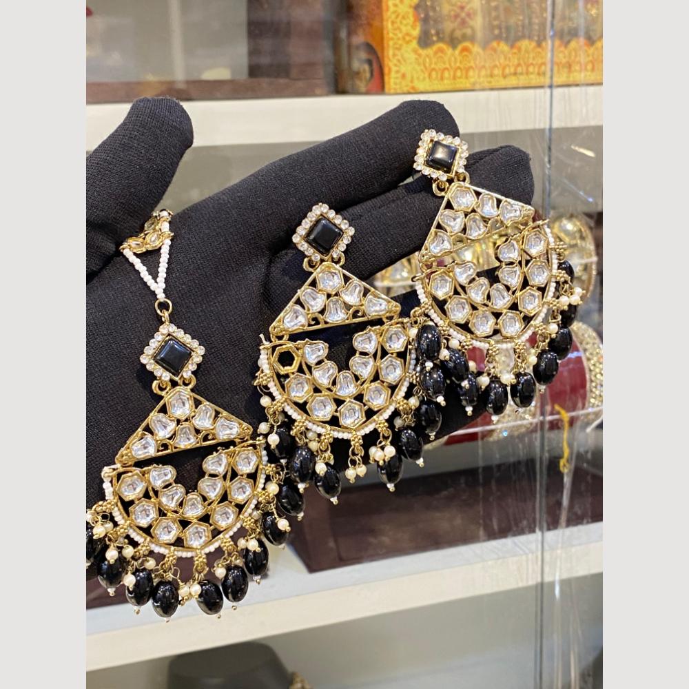 Hira Collections Royal Kundan Pearl And Beads Earrings With Elegant Maangtikka Set