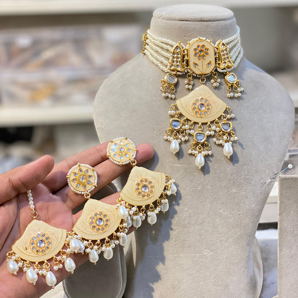 Hira Collections Traditional Kundan And Beads Meenakari Designer Choker Necklace Set