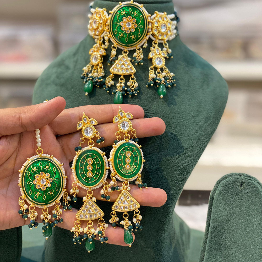 Hira Collections Traditional Kundan And Beads Meenakari Designer Choker Necklace Set