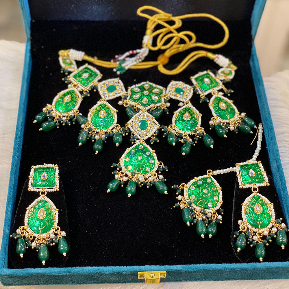 Hira Collections Traditional Kundan And Beads Meenakari Designer Choker Necklace Set