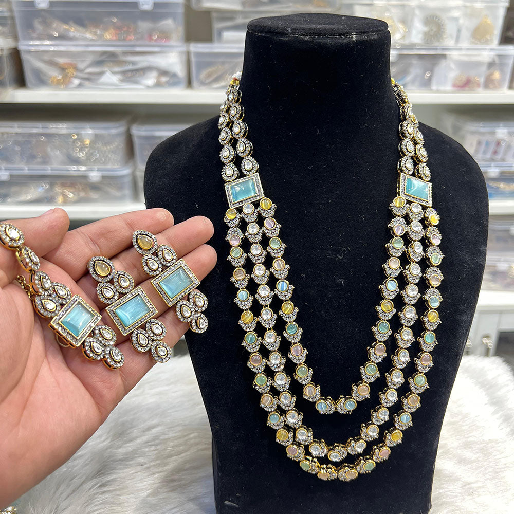 Hira Collections Ethnic Designer Pota Stone And Austrian Stone Long Necklace Set