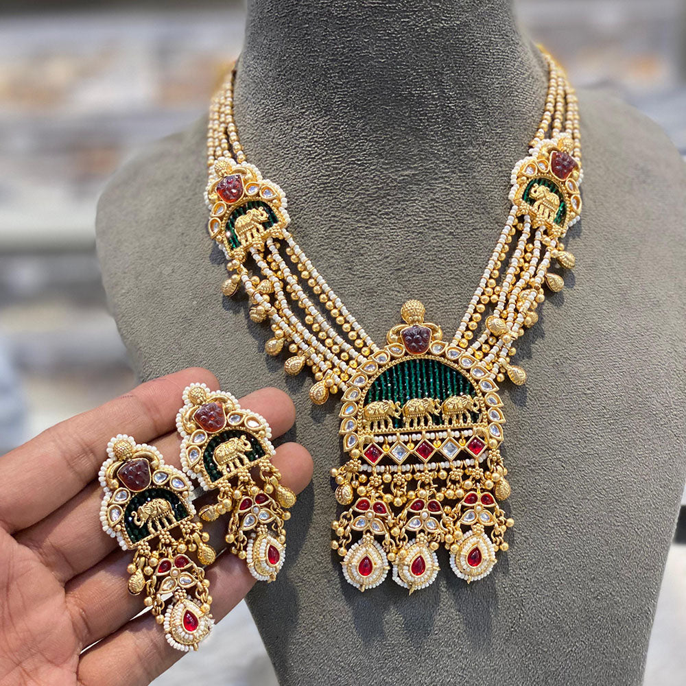 Hira Collections Ethnic Kundan Stone And Pearl Necklace Set
