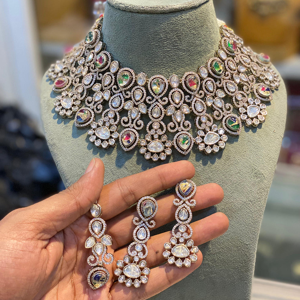 Hira Collections Druzy Stone And Kundan Choker Necklace Set