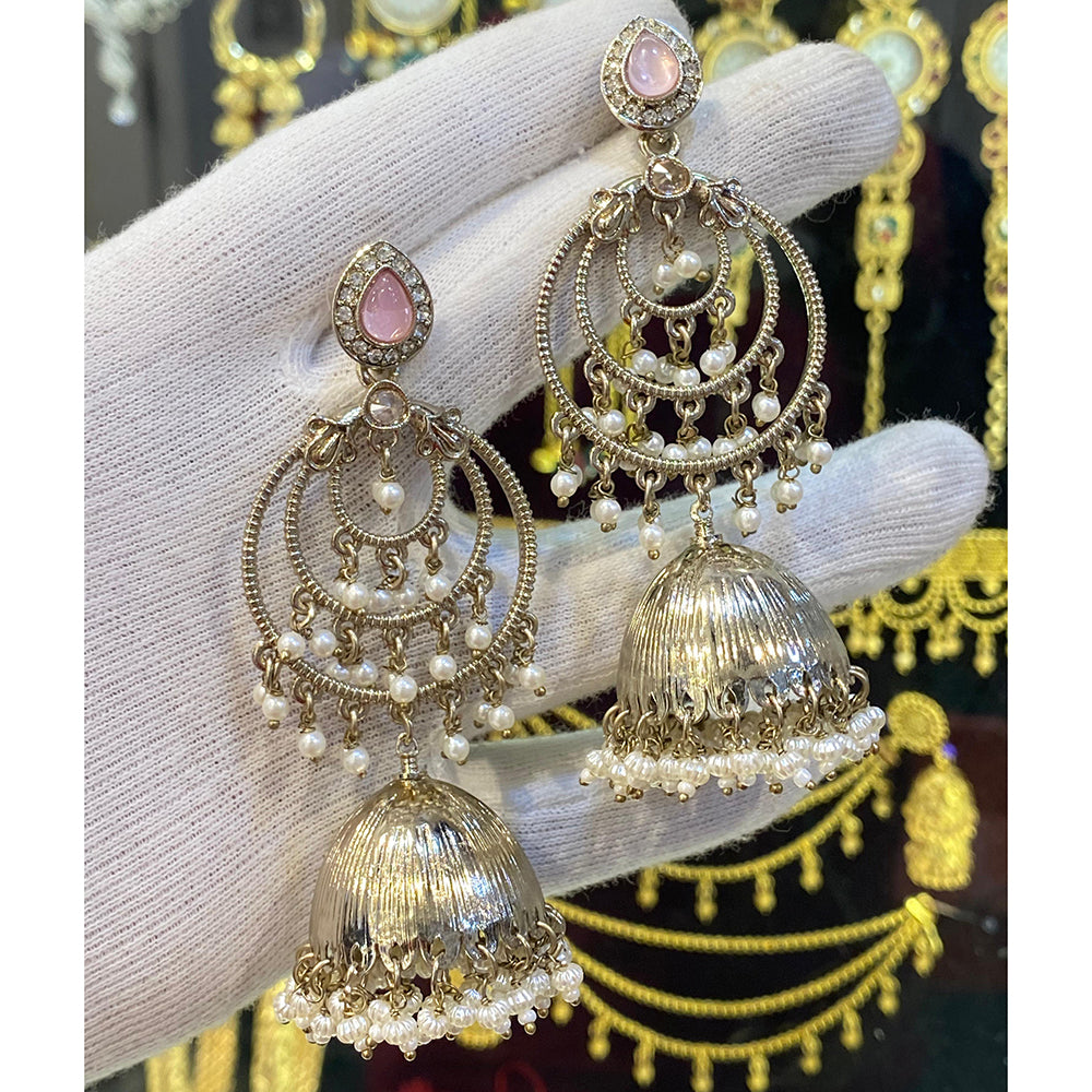 Hira Collections Fashionable Pota Stone And Pearl Jhumki Earrings