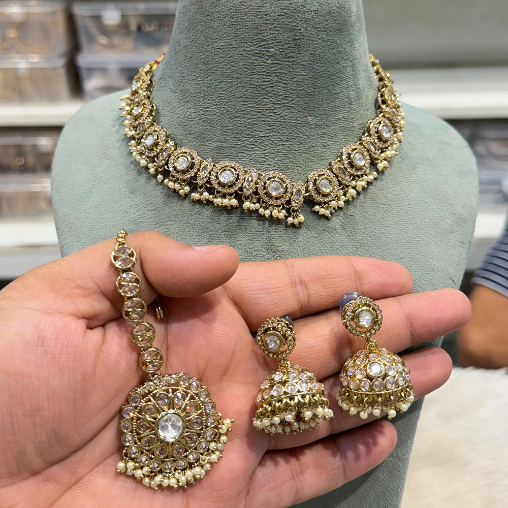 Hira Collections Traditional Crystal Stone And Pearl Necklace Set
