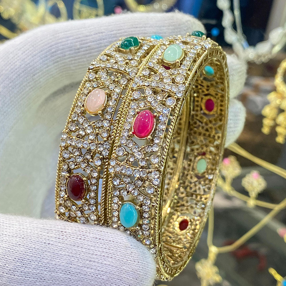 Hira Collections Pota Stone And Austrian Stone Bangles Set for Women