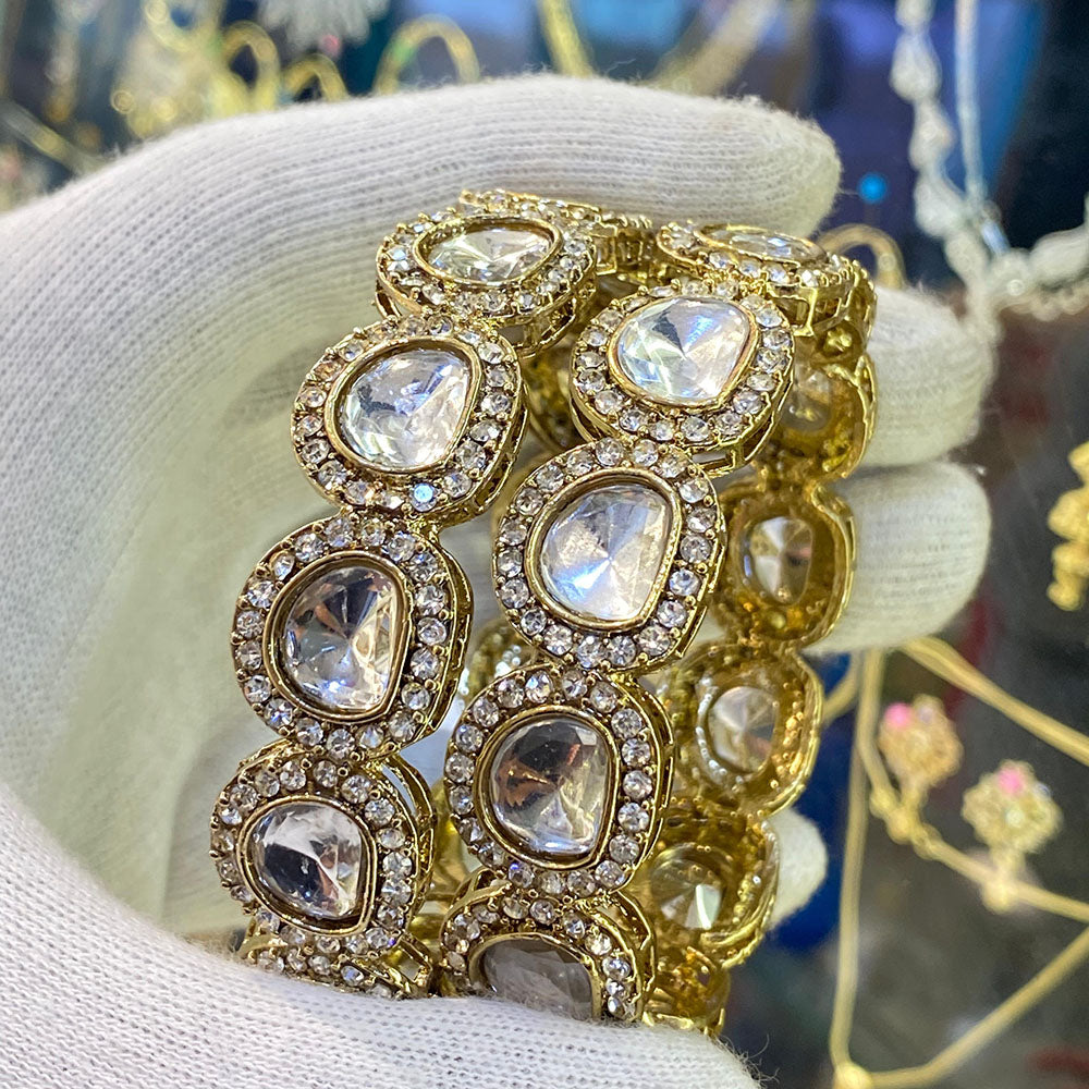 Hira Collections Kundan Stone And Austrian Stone Bangles Set