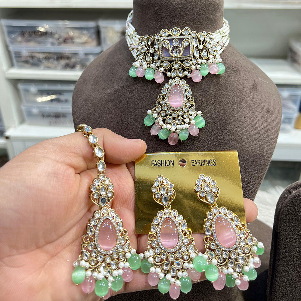 Hira Collections Traditional Kundan Stone Pearl And Beaded Choker Necklace Set