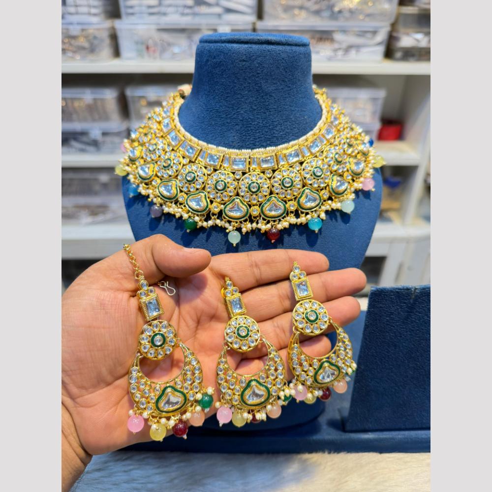 Hira Collection Glamorous Polki Kundan And Pearl Choker Necklace Set