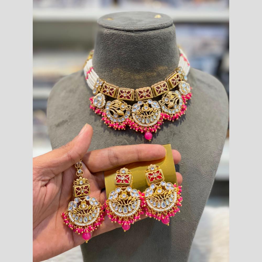 Hira Collection Royal Kundan Stone And Pearl Choker Necklace Set