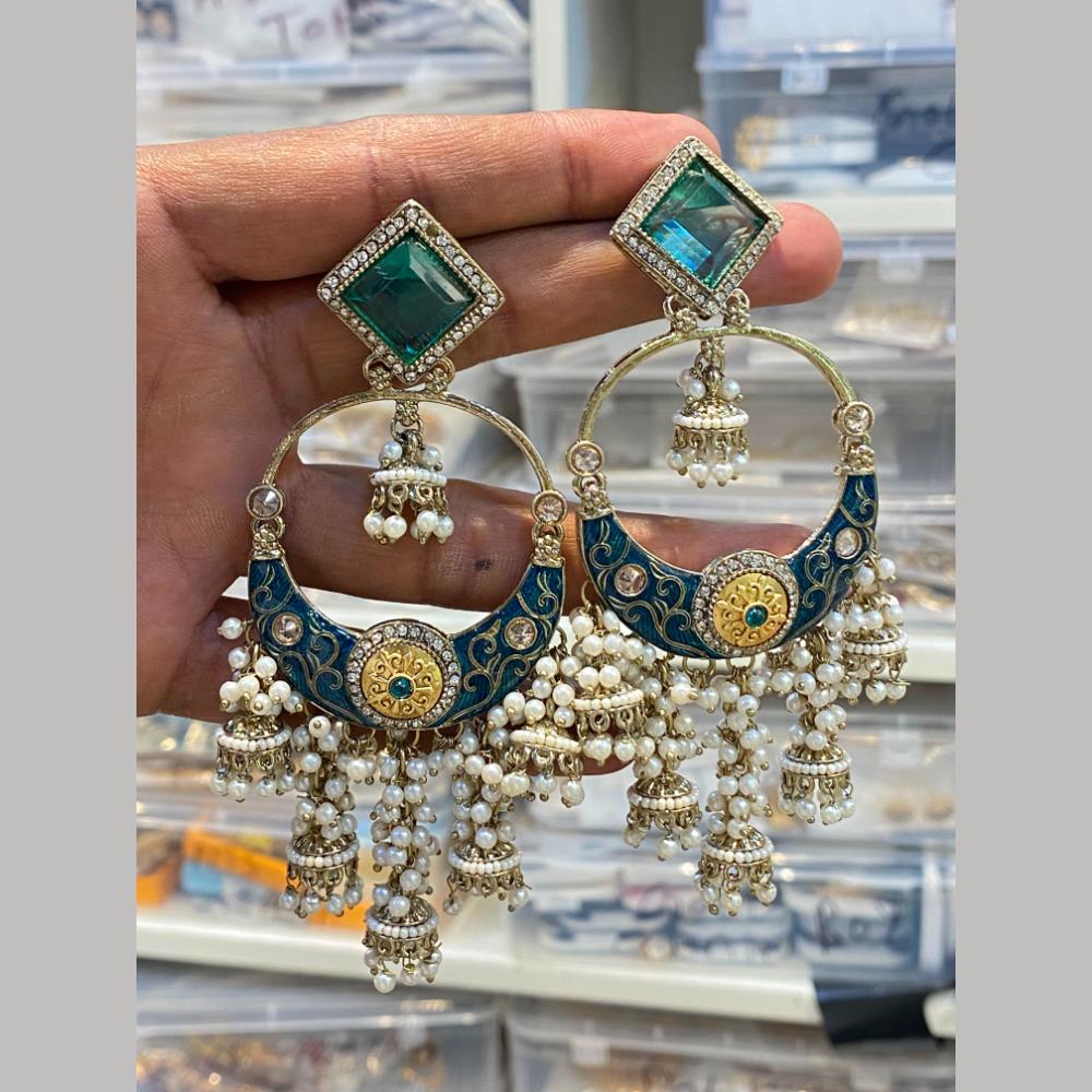 Hira Collections Graceful Pota Stone And Pearl Meenakari Jhumki Earrings