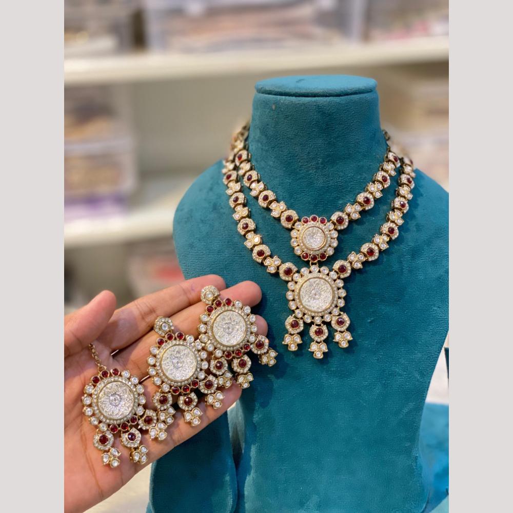Hira Collections Premium Pota Stone Statement Necklace Set
