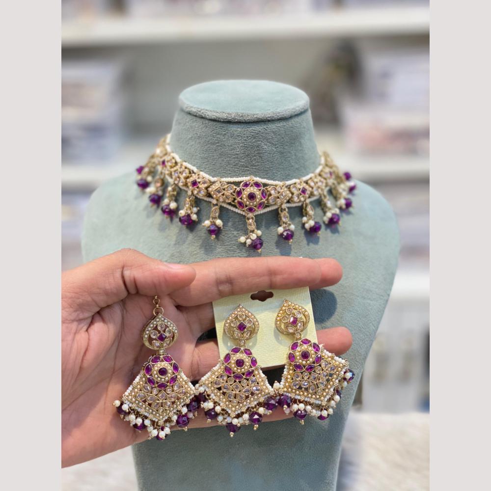 Hira Collection Premium Crystal Stone And Pearl Choker Necklace Set