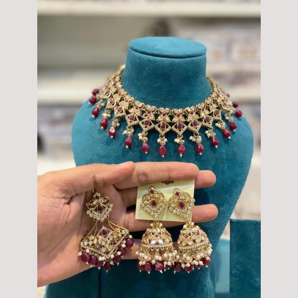Hira Collection Premium Crystal Stone And Pearl Choker Necklace Set