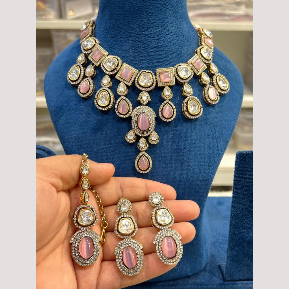 Hira Collection Glamorous Pota Stone And Austrian Stone Necklace Set