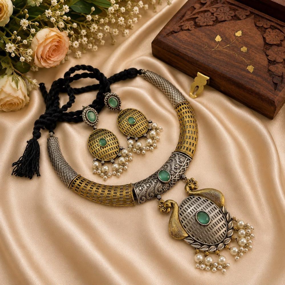 Hira Collections Exclusive 2 Tone Pota Stone Pearl Necklace Set for Women