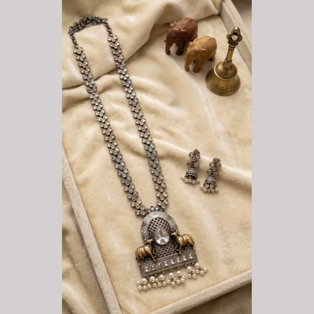 Hira Collections Exclusive 2 Tone Pota Stone Pearl Long Necklace Set for Women