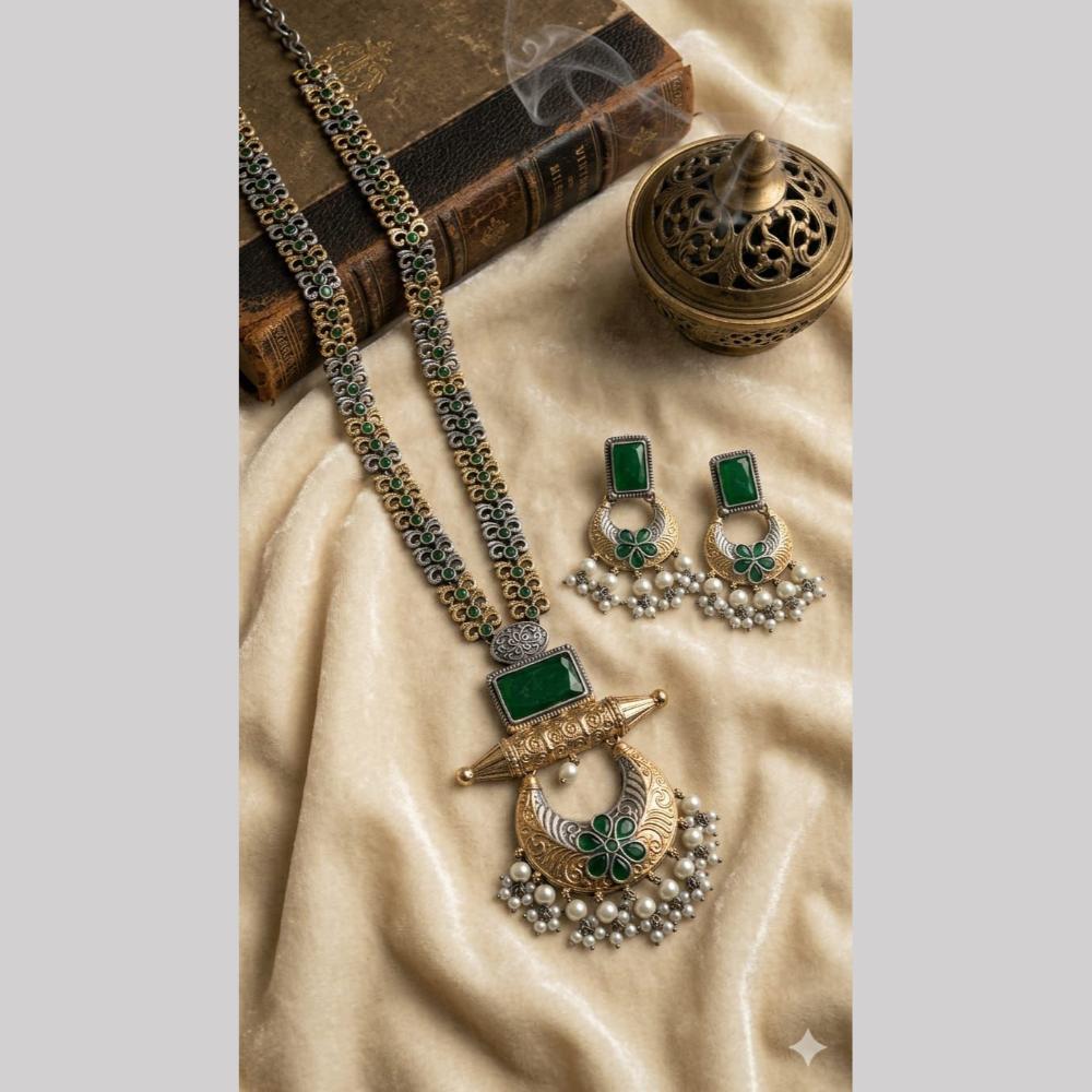Hira Collections Exclusive 2 Tone Pota Stone Pearl Long Necklace Set for Women