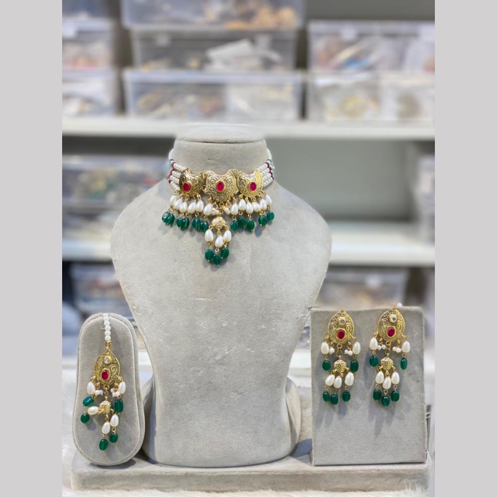 Hira Collections Elegant Pota Stone And Beads Fashion Choker Necklace Set