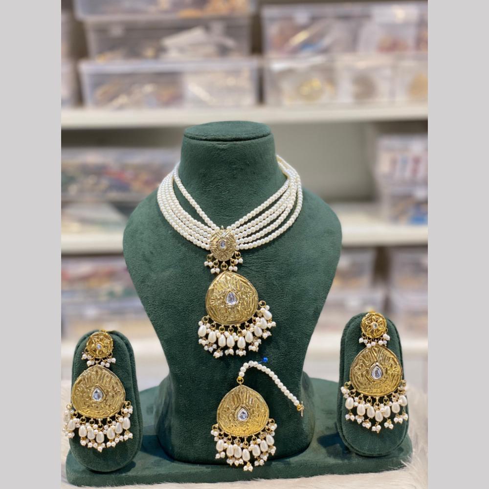 Hira Collections Elegant Pota Stone And Beads Fashion Choker Necklace Set