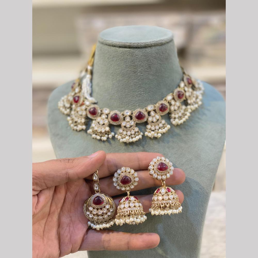 Hira Collections Premium Pota Stone And Pearl Necklace Set for Women