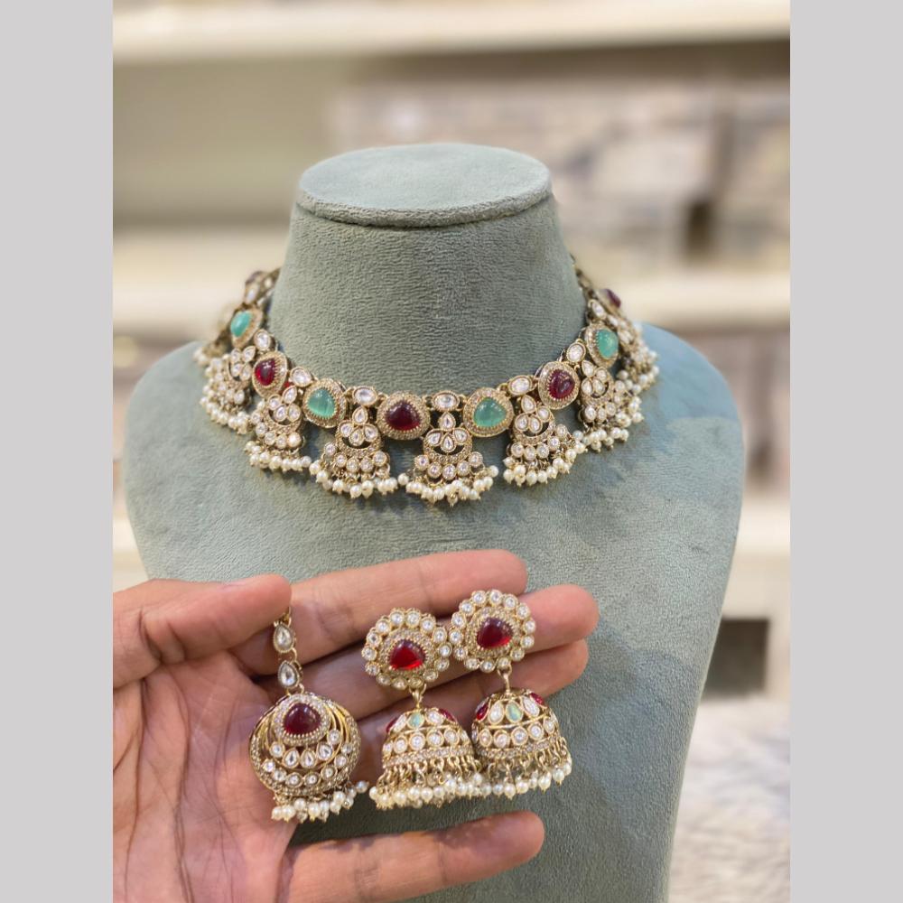 Hira Collections Premium Pota Stone And Pearl Necklace Set for Women