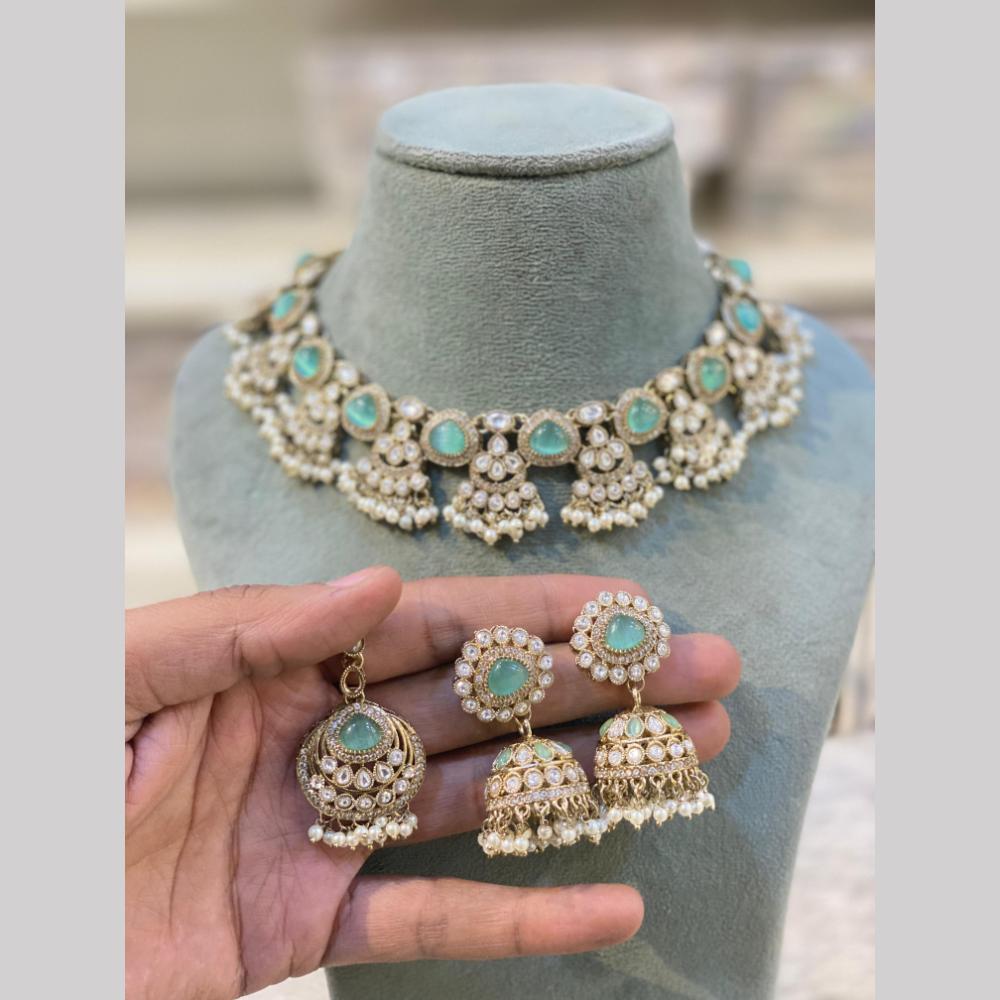 Hira Collections Premium Pota Stone And Pearl Necklace Set for Women