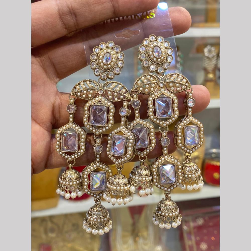 Hira Collections Premium Pota Stone And Pearl Jhumki Earrings for Women