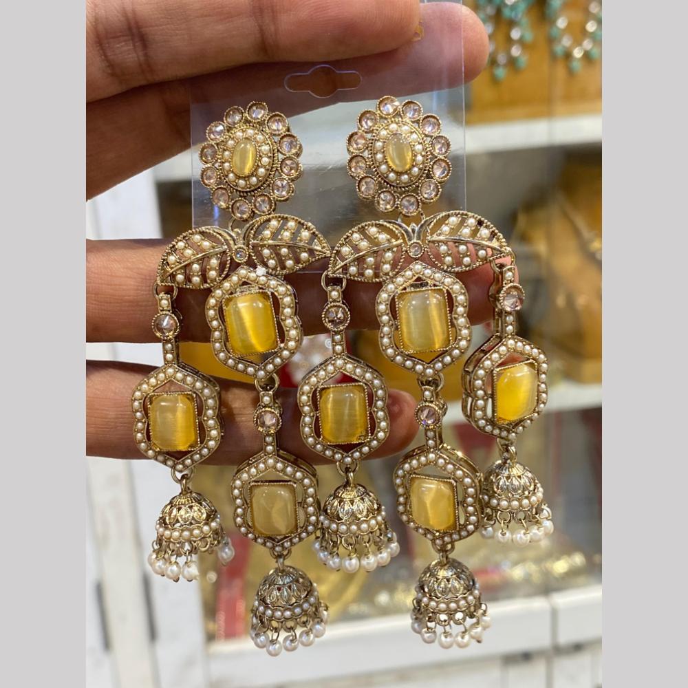 Hira Collections Premium Pota Stone And Pearl Jhumki Earrings for Women