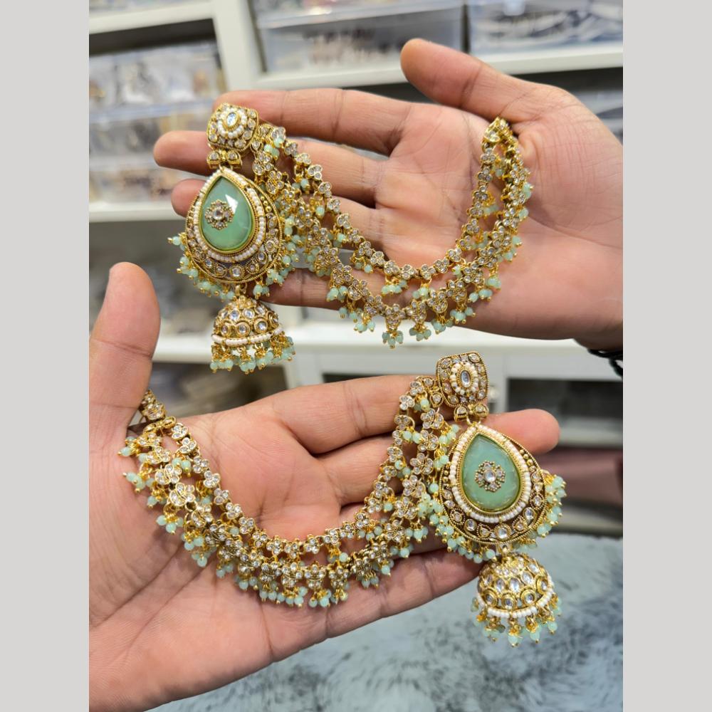 Hira Collections Heritage Kundan Stone And Pearl Kan Chian Jhumki Earrings