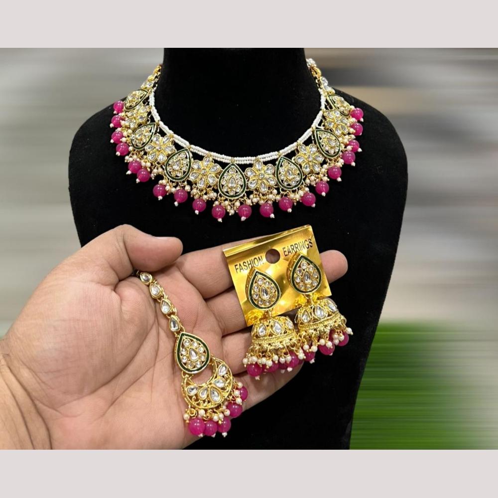 Hira Collections Royal Kundan Stone Beads And Pearl Necklace Set