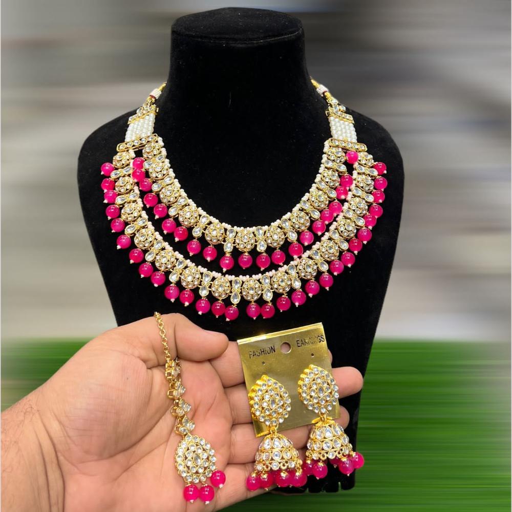 Hira Collections Royal Kundan Stone Beads And Pearl Necklace Set