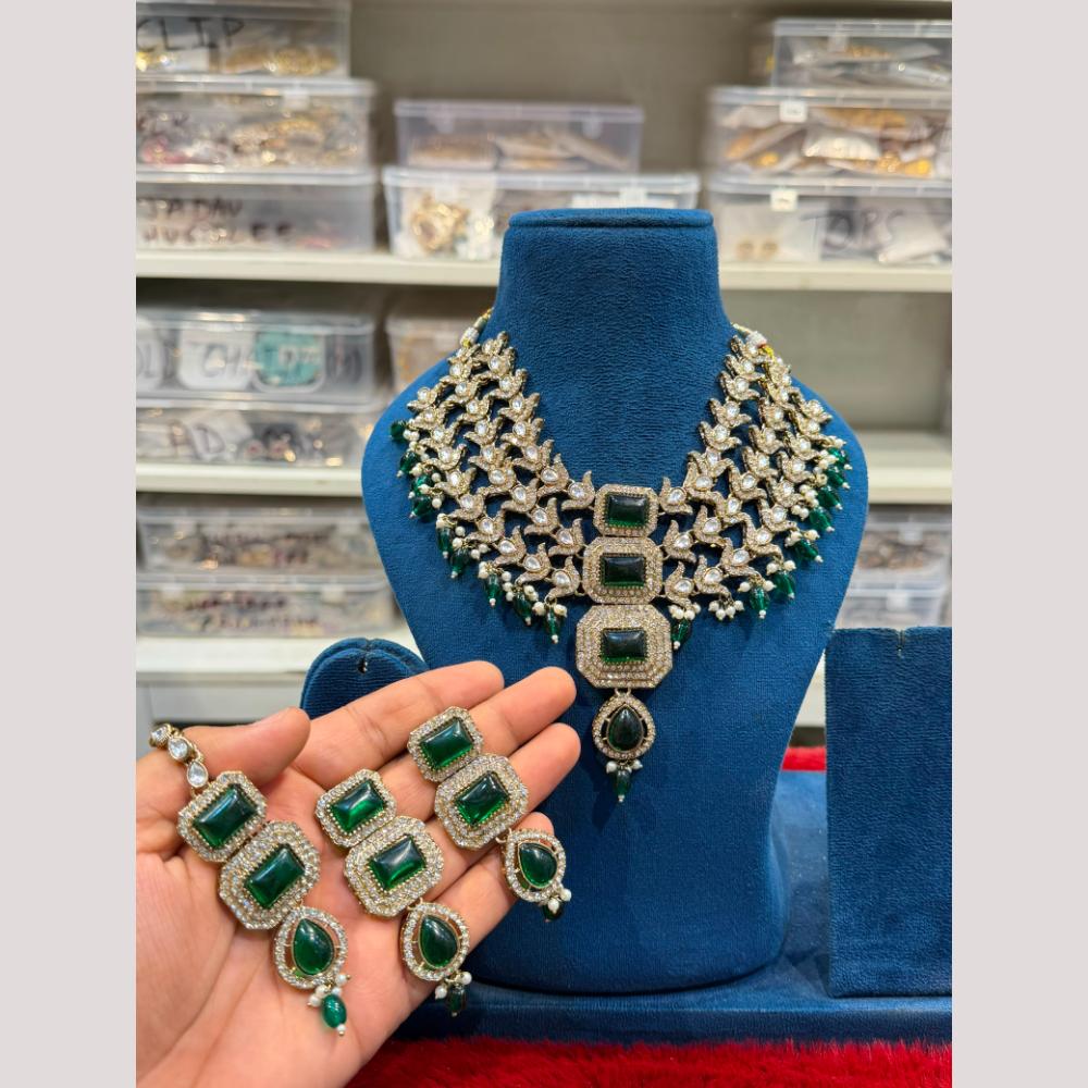 Hira Collections Premium Polki Kundan Stone And Pearl Necklace Set