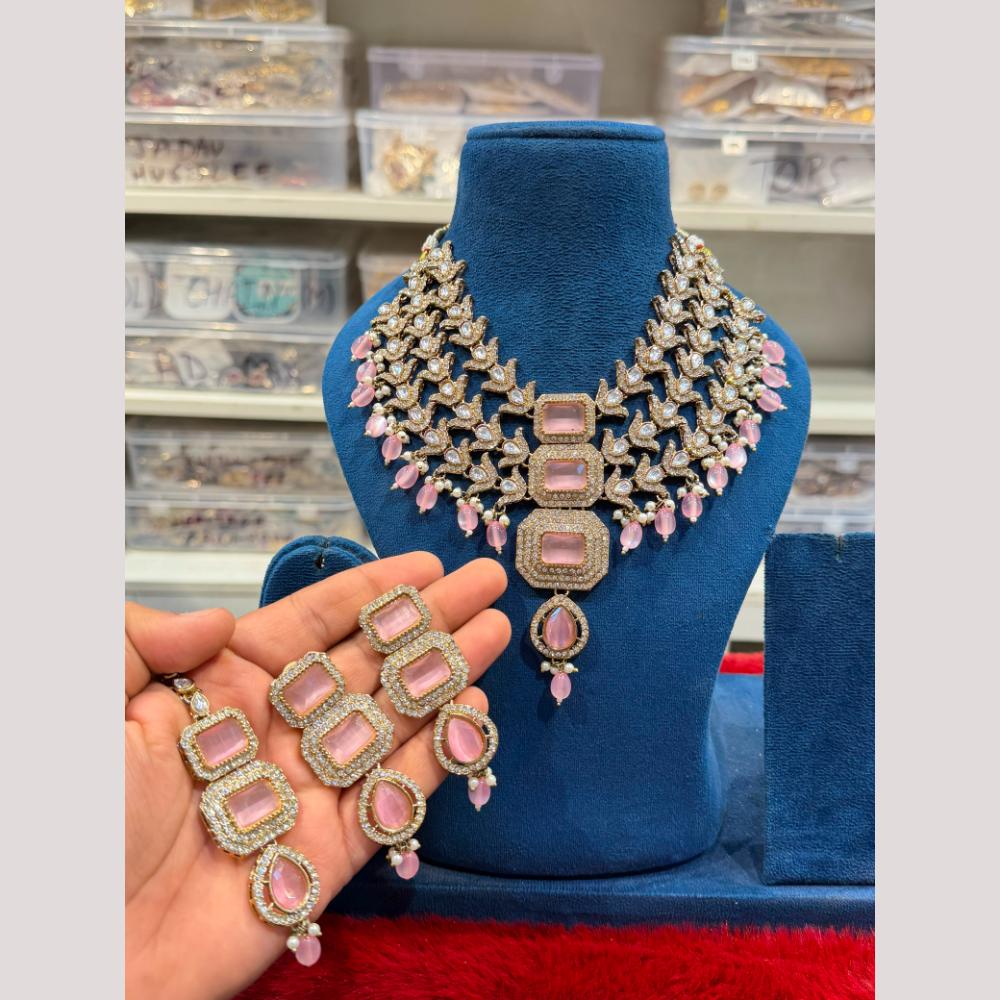 Hira Collections Premium Polki Kundan Stone And Pearl Necklace Set