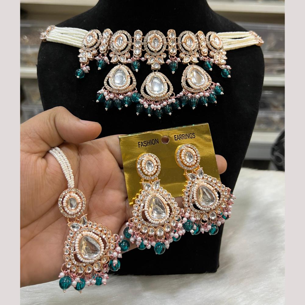 Hira Collections Premium Kundan Stone And Pearl Choker Necklace Set