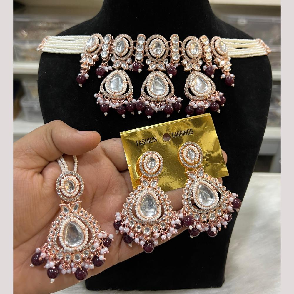 Hira Collections Premium Kundan Stone And Pearl Choker Necklace Set
