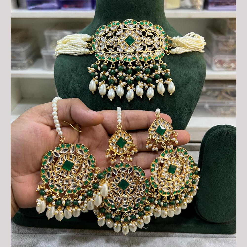 Hira Collections Premium Kundan Stone And Pearl Choker Necklace Set