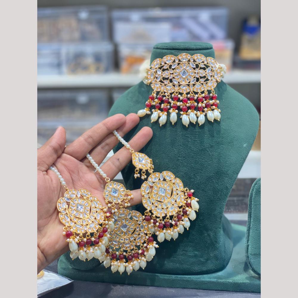 Hira Collections Premium Kundan Stone And Pearl Choker Necklace Set