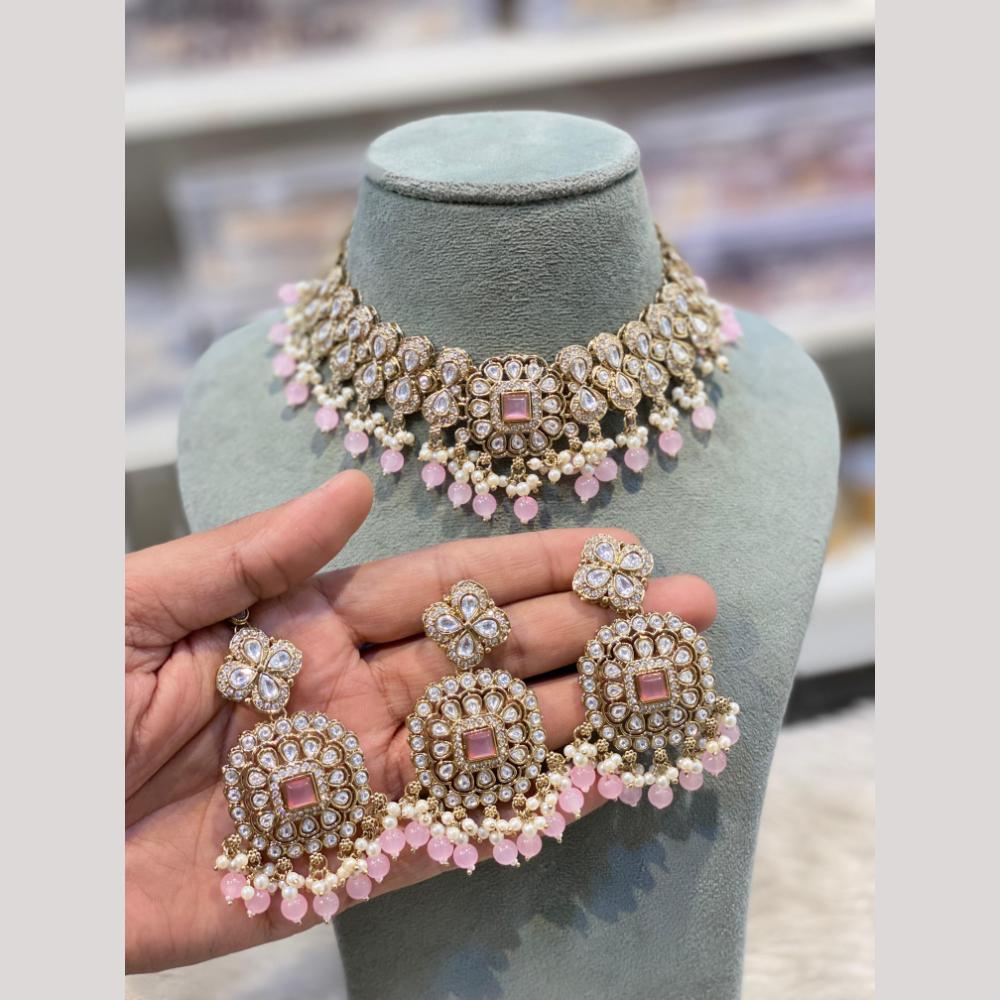Hira Collections Premium Kundan Stone And Pearl Choker Necklace Set