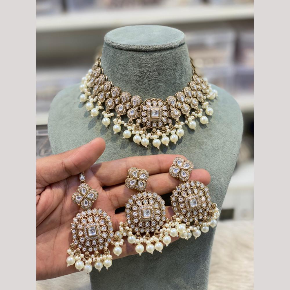 Hira Collections Premium Kundan Stone And Pearl Choker Necklace Set
