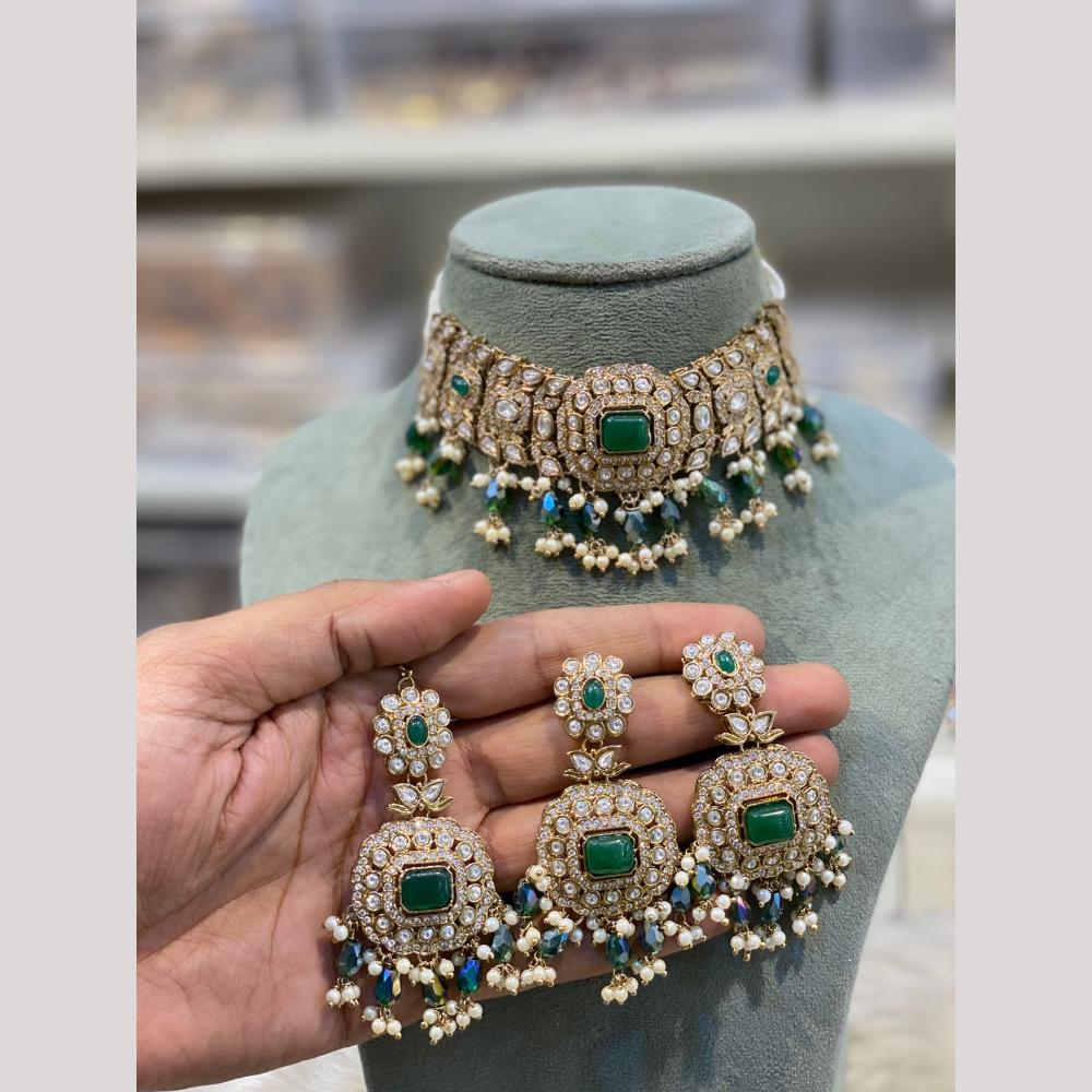 Hira Collections Elegant Pota Stone And Beads Fashion Choker Necklace Set