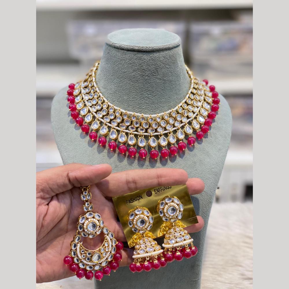 Hira Collections Premium Kundan Stone And Pearl Choker Necklace Set