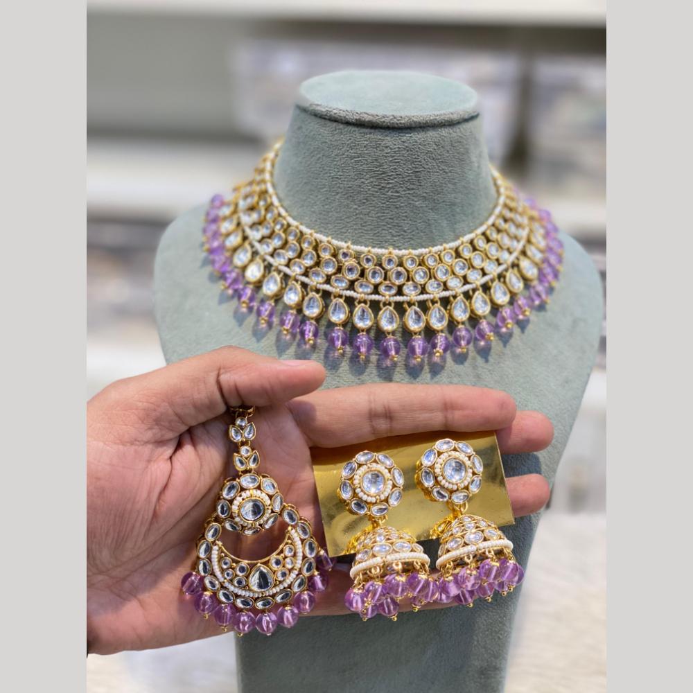 Hira Collections Premium Kundan Stone And Pearl Choker Necklace Set