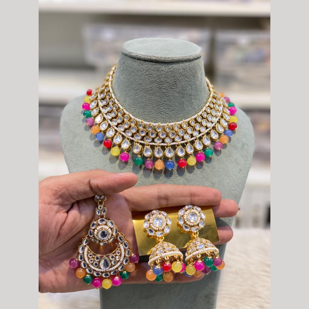 Hira Collections Premium Kundan Stone And Pearl Choker Necklace Set